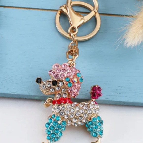 Rhinestone Poodle Puppy Bag Charm/Keychain - Picture 10 of 10